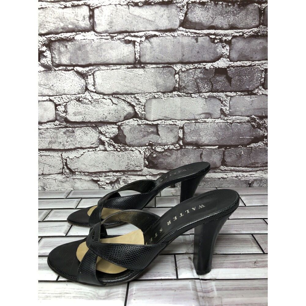 Walter Steiger Black Leather Python Print Heel Sa… - image 1